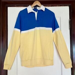 Vintage 90's GANT Blue & Yellow Stripe Cotton Rugby Polo- Size Large